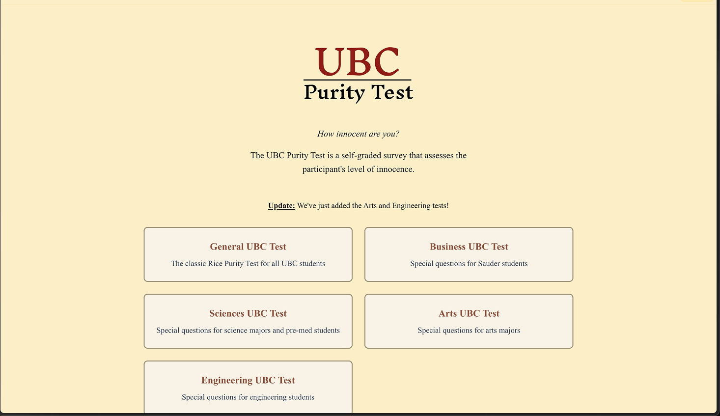UBC Purity Test screenshot